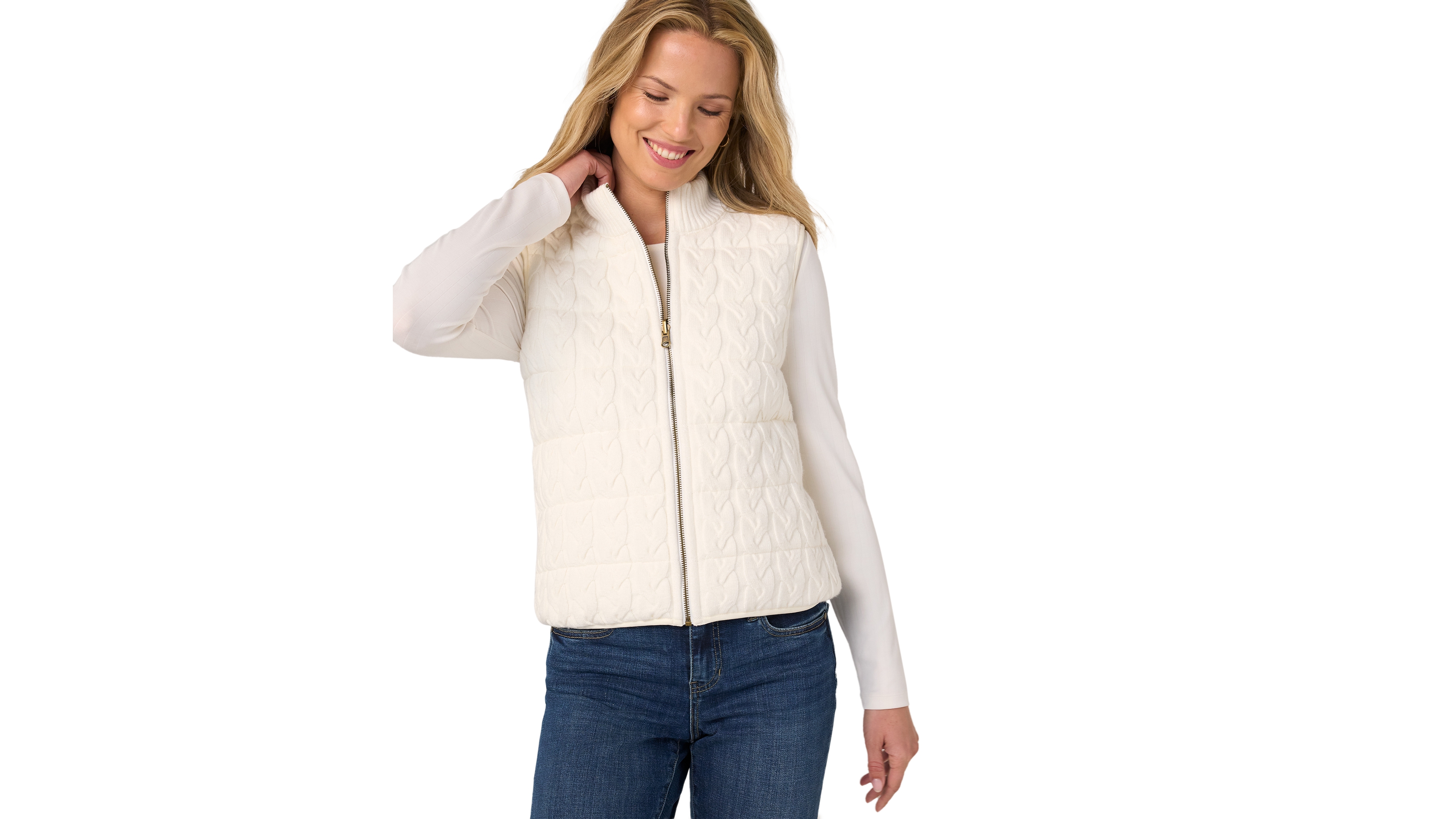 Liverpool Los Angeles Women's Reversible Quilted Cable-Knit Sweater Vest