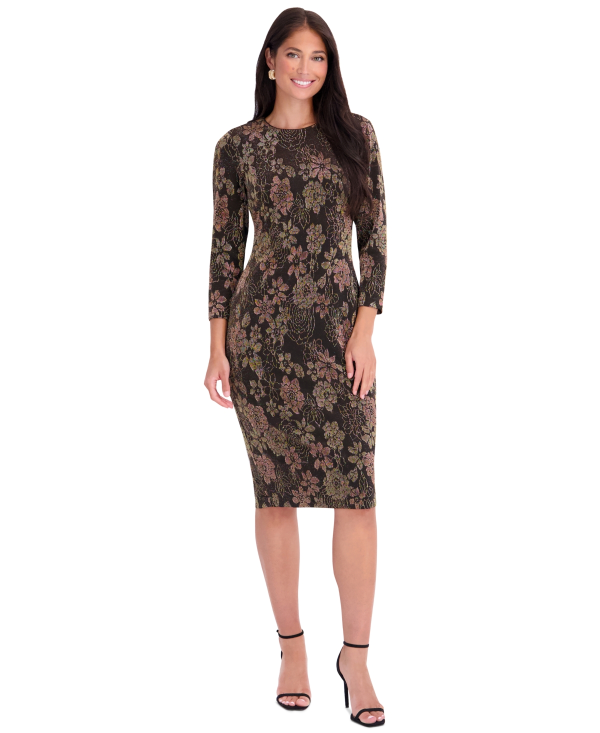 Kensie Women's Metallic-knit Jacquard Midi Dress In Multi