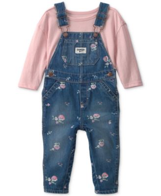 Baby Girls' Floral Denim Long-Sleeve Top and Overall Set