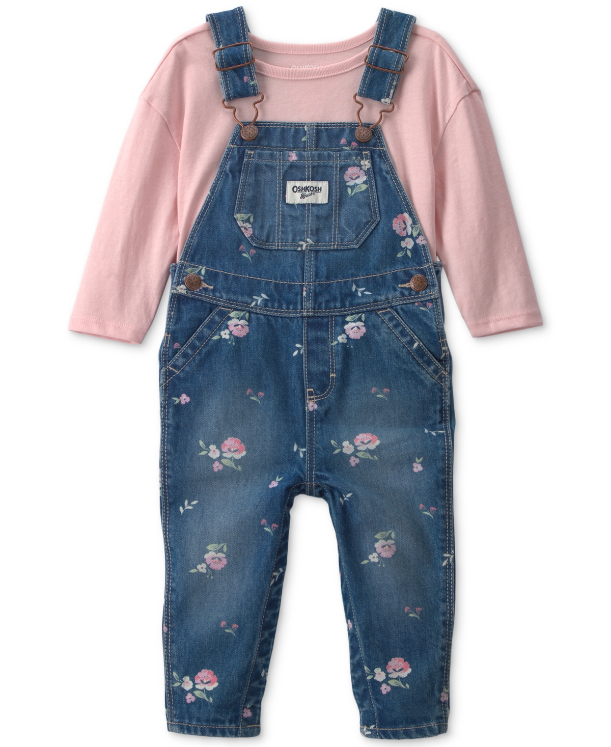 Osh Kosh Baby Girls' Floral Denim Long-Sleeve Top and Overall Set