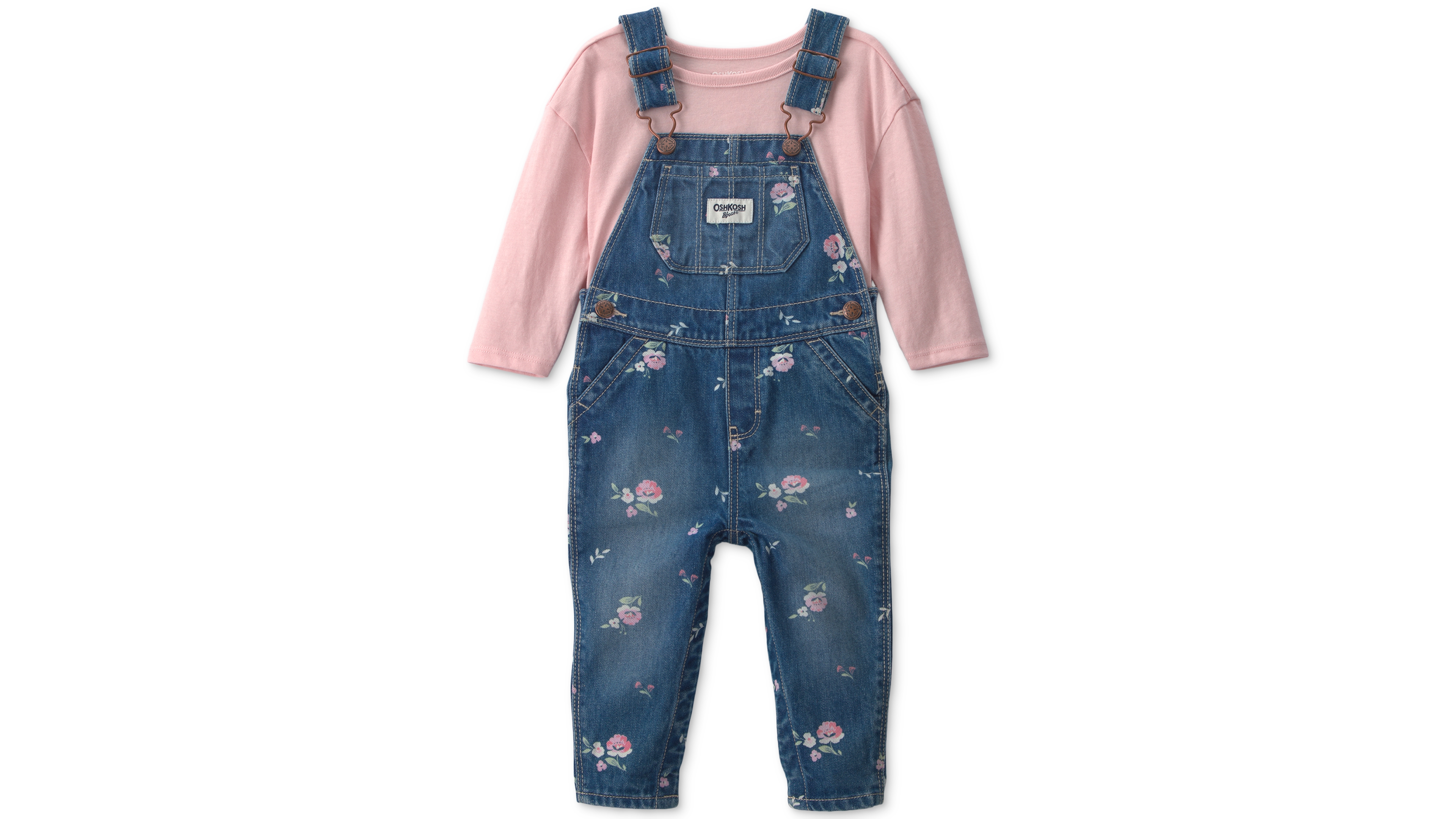 Osh Kosh Baby Girls' Floral Denim Long-Sleeve Top and Overall Set