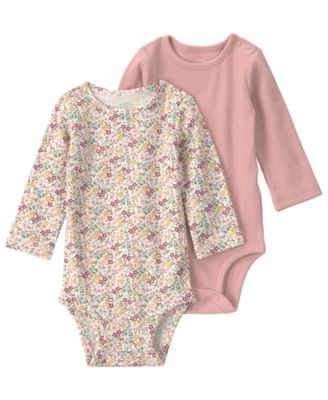 Baby Girls' Cotton Long-Sleeve Bodysuit, 2-Pack