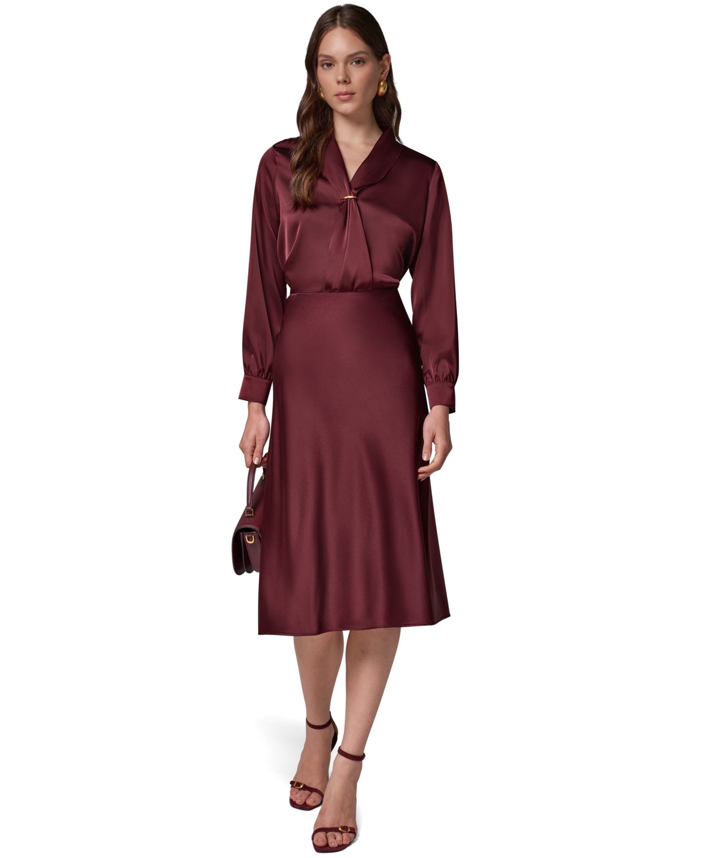 Женская юбка Donna Karan New York Petite High-Waisted A-Line Midi, цвет: Чёрный вишнёвый — фото 3