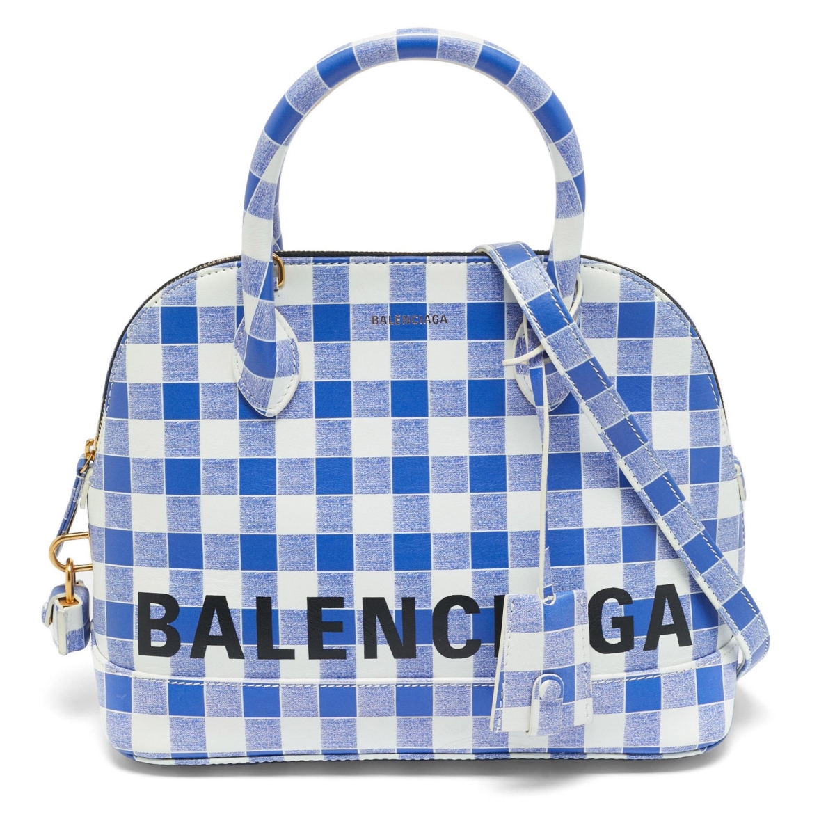 Pre-Owned Balenciaga Women's Ville Small Gingham Leather Satchel