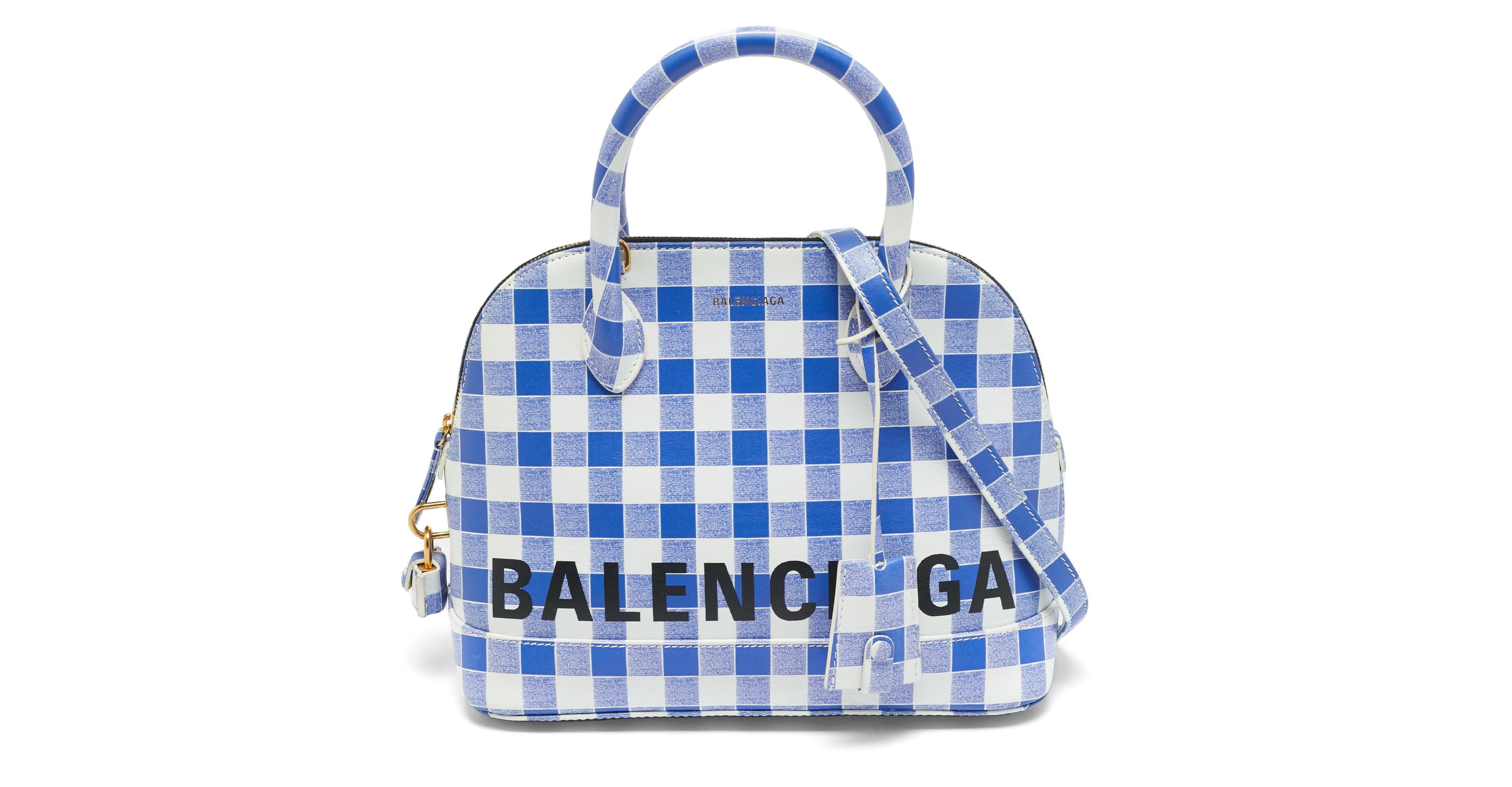Pre-Owned Balenciaga Women's Ville Small Gingham Leather Satchel