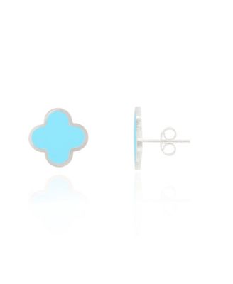 Classic Turquoise Clover Stud Earrings Sterling Silver