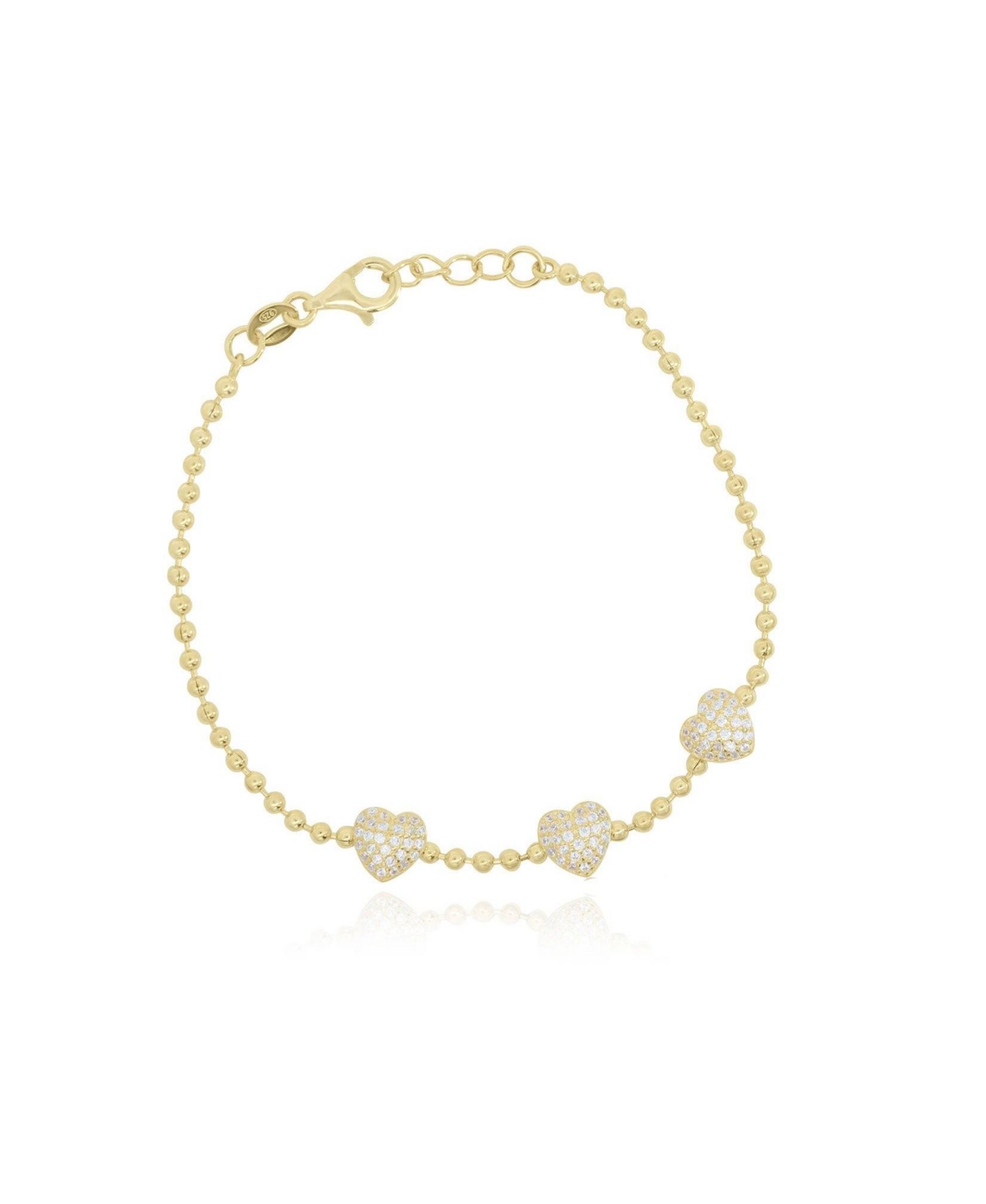 The Lovery Cz Heart Trio Bead Bracelet 14K Gold-Plated Sterling Silver - Gold plated sterling silver