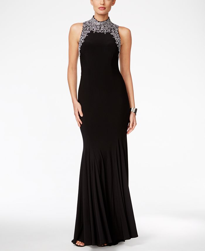 Betsy & Adam Embellished Mock-Neck Gown - Macy's