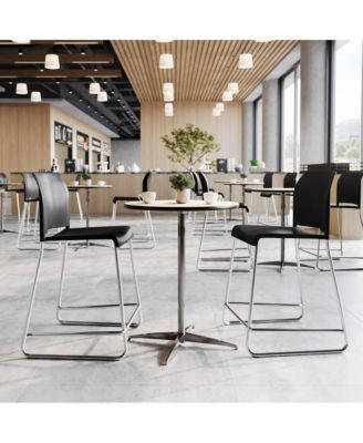 Calliope Set of 3 Stackable Office Reception Counter Stools with Chrome Sled Bases