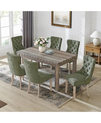 7 Pieces Elegant Wooden Dining Table Set Rustic Rectangle Table and Upholstered Chair for Kitchen, Restaurant