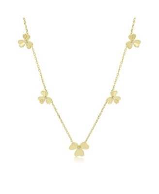 Clover Petal CZ Station Necklace 14K Gold-Plated Sterling Silver