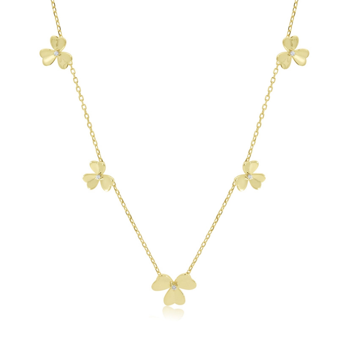 The Lovery Clover Petal Cz Station Necklace 14K Gold-Plated Sterling Silver - Gold plated sterling silver