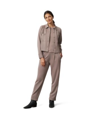 Women's Rib Knit Lounge Button-Down Shacket and Pull-On Pants Set