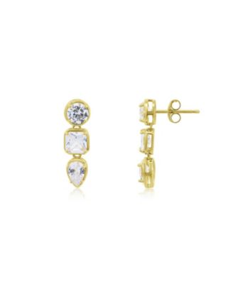 CZ Fancy Shape Drop Earrings 14K Gold-Plated Sterling Silver