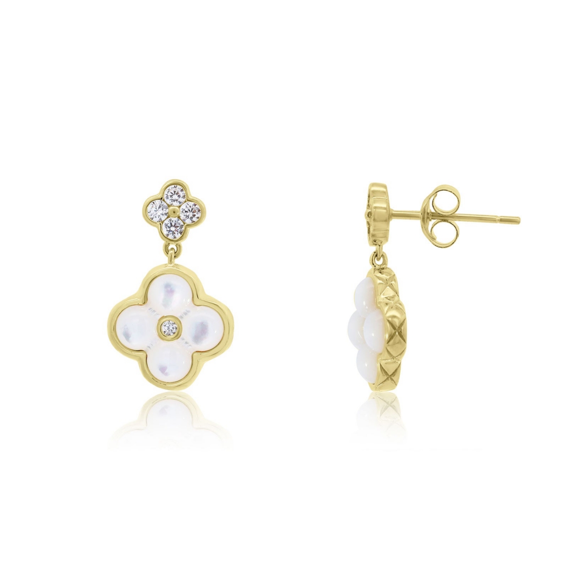 The Lovery Mother of Pearl Cz Clover Drop Earrings 14K Gold-Plated Sterling Silver - Gold plated sterling silver