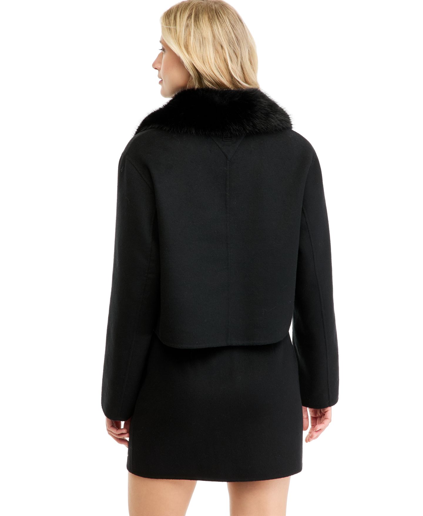 Женская куртка Tommy Hilfiger Wool-Blend Cropped with Faux Fur, цвет: Чёрный — фото 8