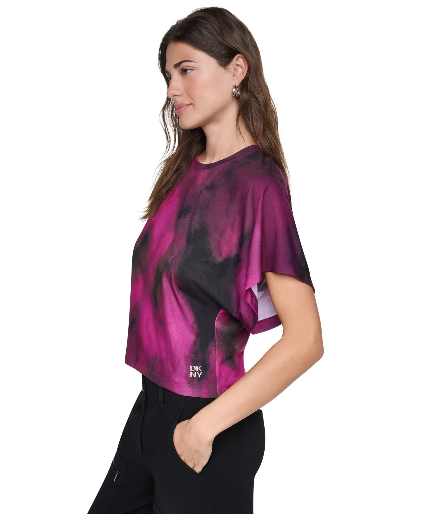 Женская футболка DKNY Printed Wide-Sleeve, цвет: Brushed Riverside — фото 12