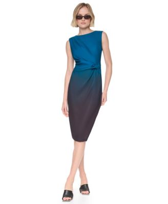 Women's Side Knot Sleeveless Midi Sheath Dress