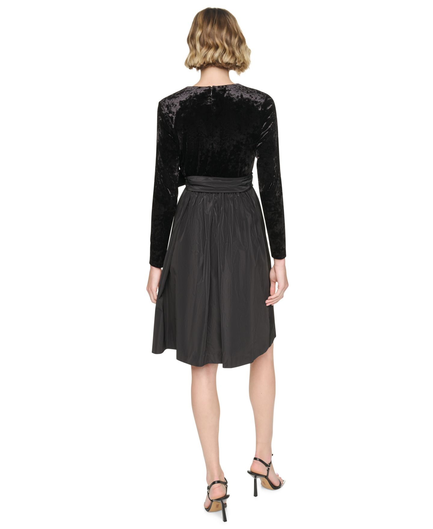 Женское платье DKNY V-Neck Fit & Flare Velvet, цвет: Чёрный — фото 5