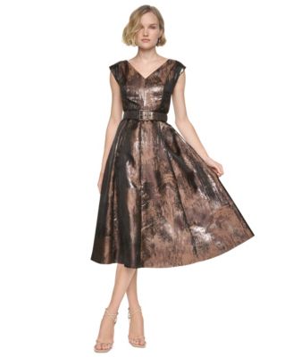 Women's Cap-Sleeve A-Line Midi Dress