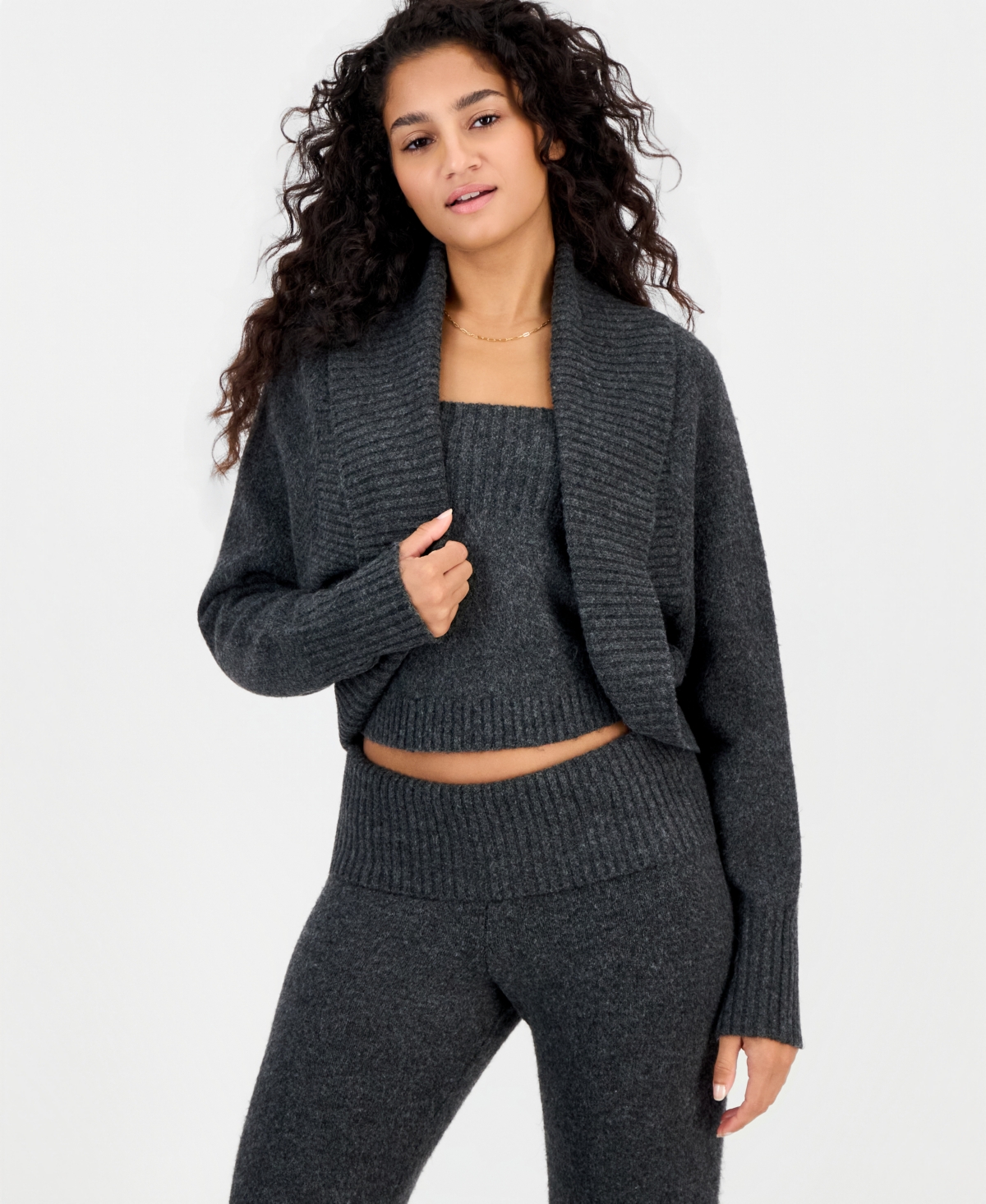 Bar Iii Women's Oversized Shawl Collar Long-Sleeve Cardigan, Macy's Exclusive - Charcoal H