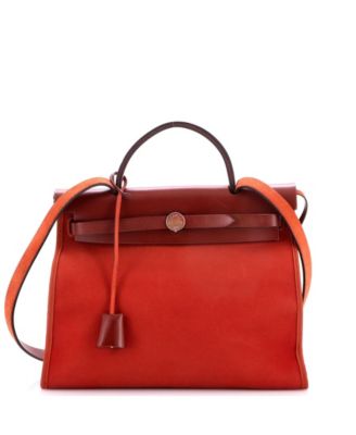 Pre-Owned Hermes 31 Herbag Zip Leather and Toile