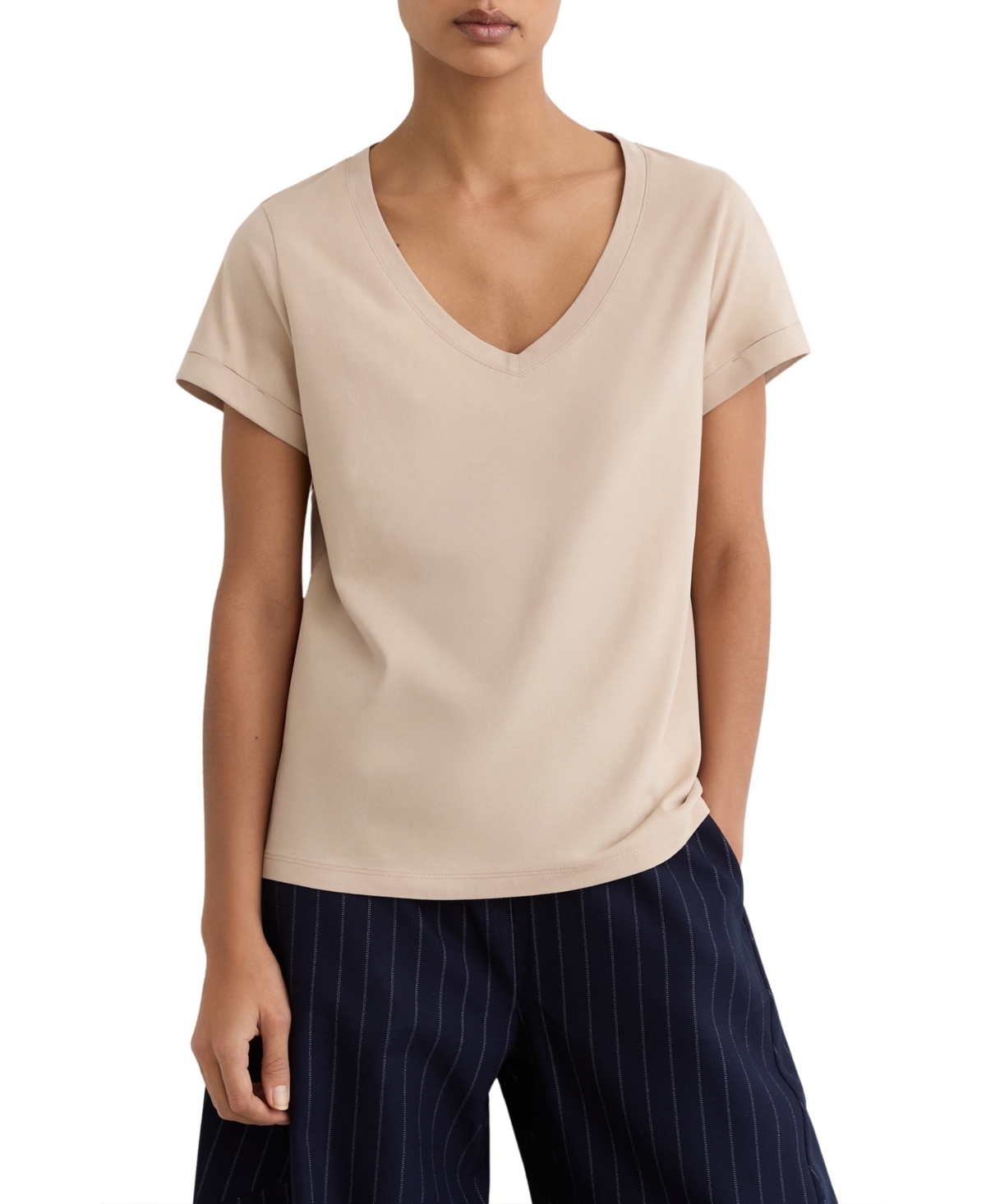 Reiss Women's Luna Brushed-Cotton V-Neck T-Shirt