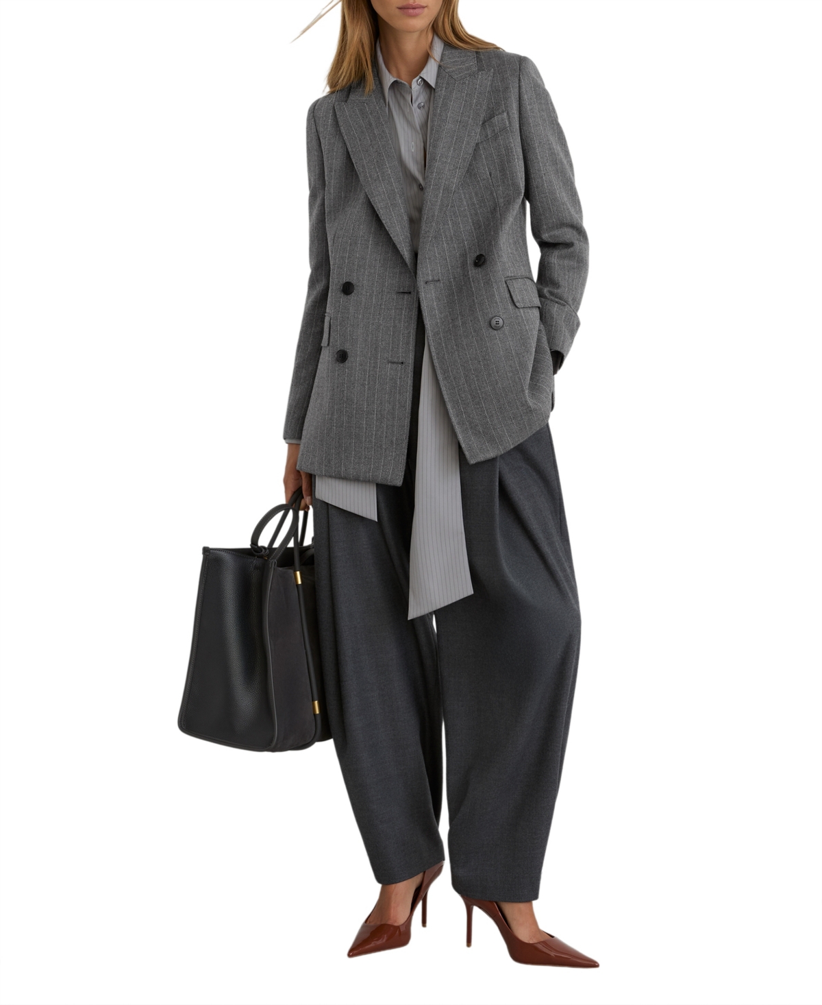 Reiss Women's Astrid Wool Double-breasted Pinstripe Blazer In Gray