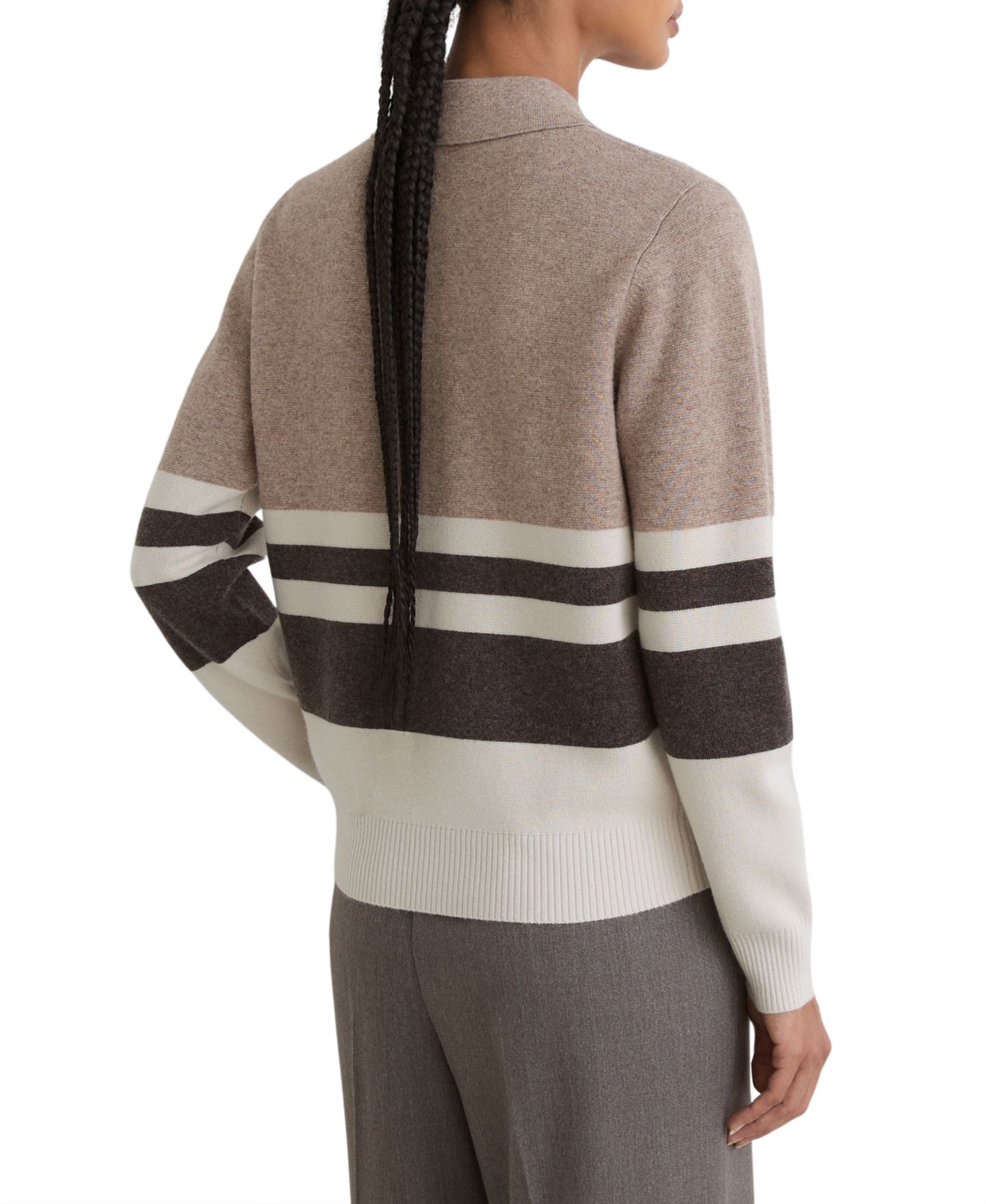 Женское поло REISS Bronte Rugby-Stripe Wool-Blend Long-Sleeve Polo with Cashmere, цвет: Нейтральный — фото 3