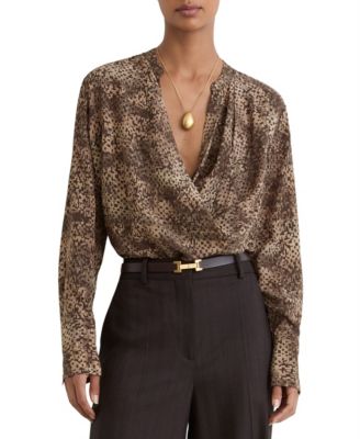 Women's Laurie Matte-Silk Abstract-Print Draped Blouse