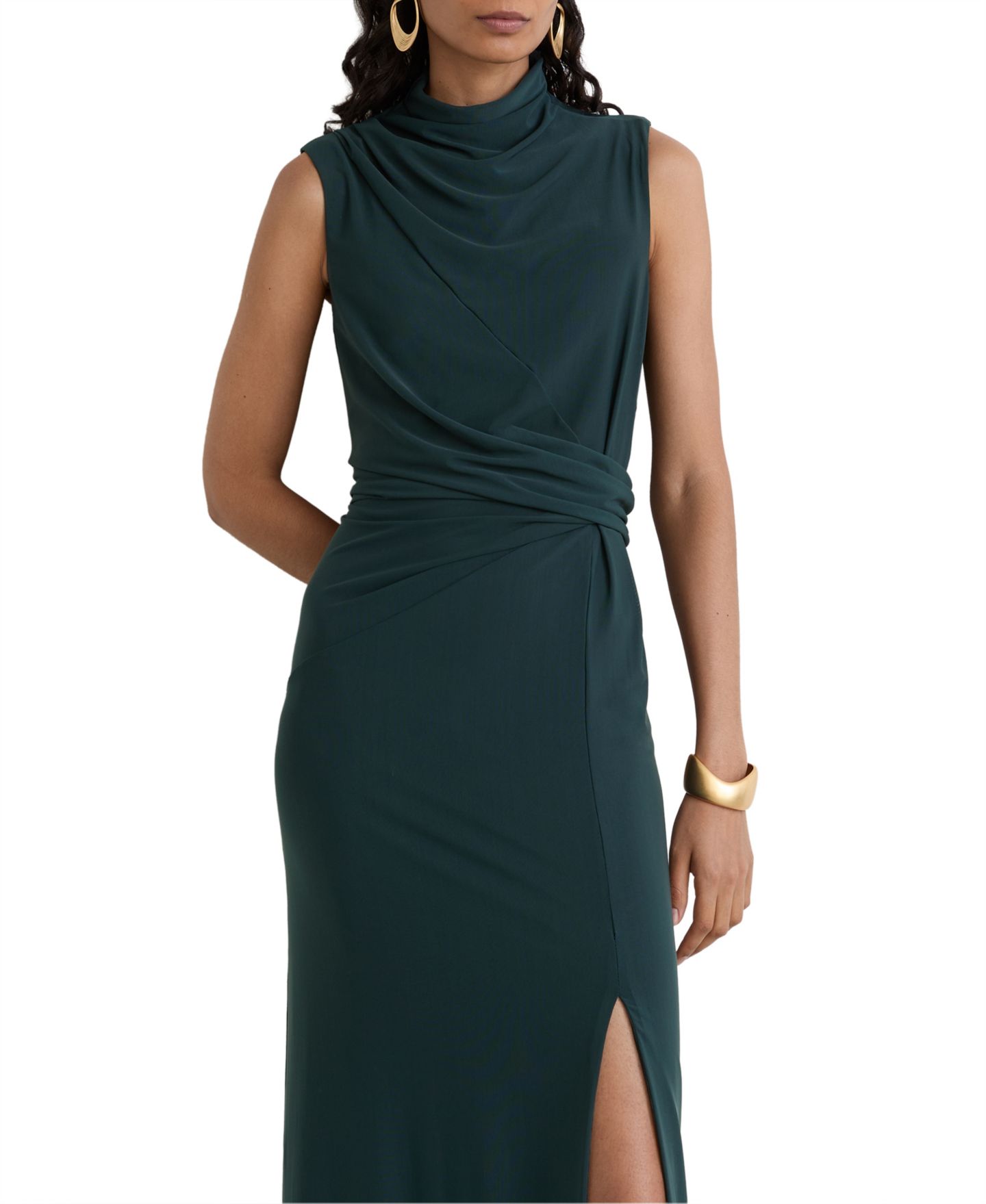 Женское платье REISS Dylan High-Neck Draped-Detail Maxi, цвет: Бирюзовый зелёный — фото 3