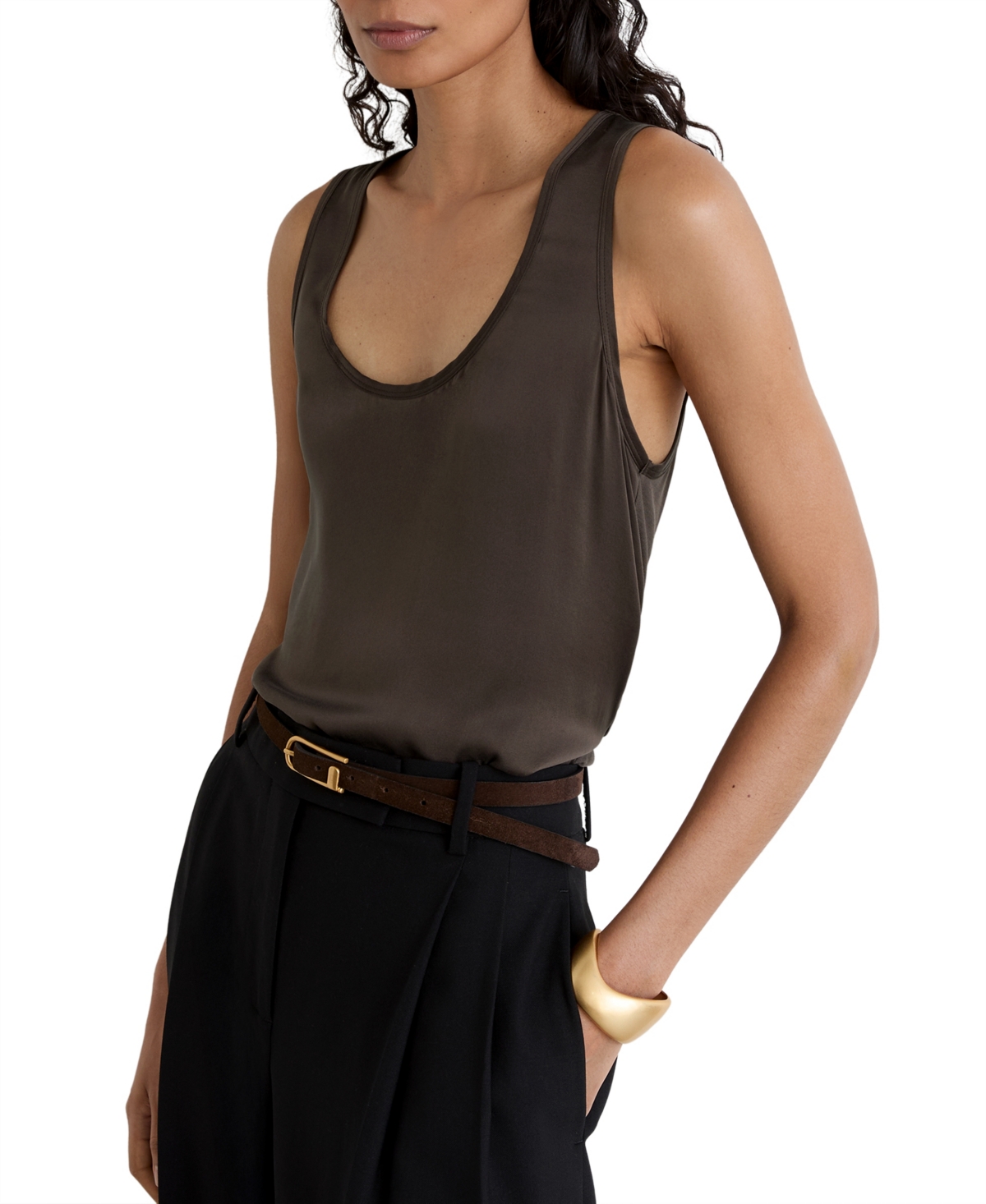 Reiss Women's Ruby Silk-Front Cami Top - Mocha Brown