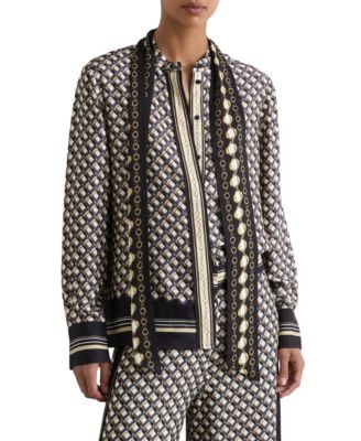 Women's Carmine Long-Sleeve Scarf-Print Tie-Neck Blouse