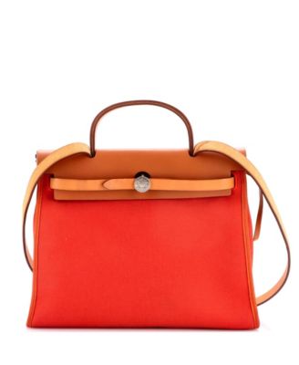 Pre-Owned Hermes 31 Herbag Zip Leather and Toile