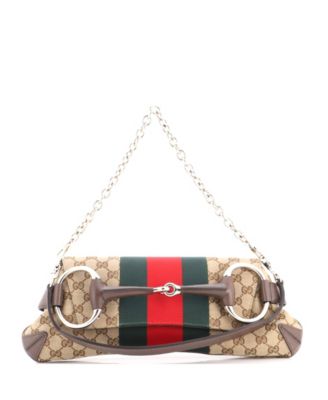 Medium Horsebit NM Web Chain Clutch GG Canvas