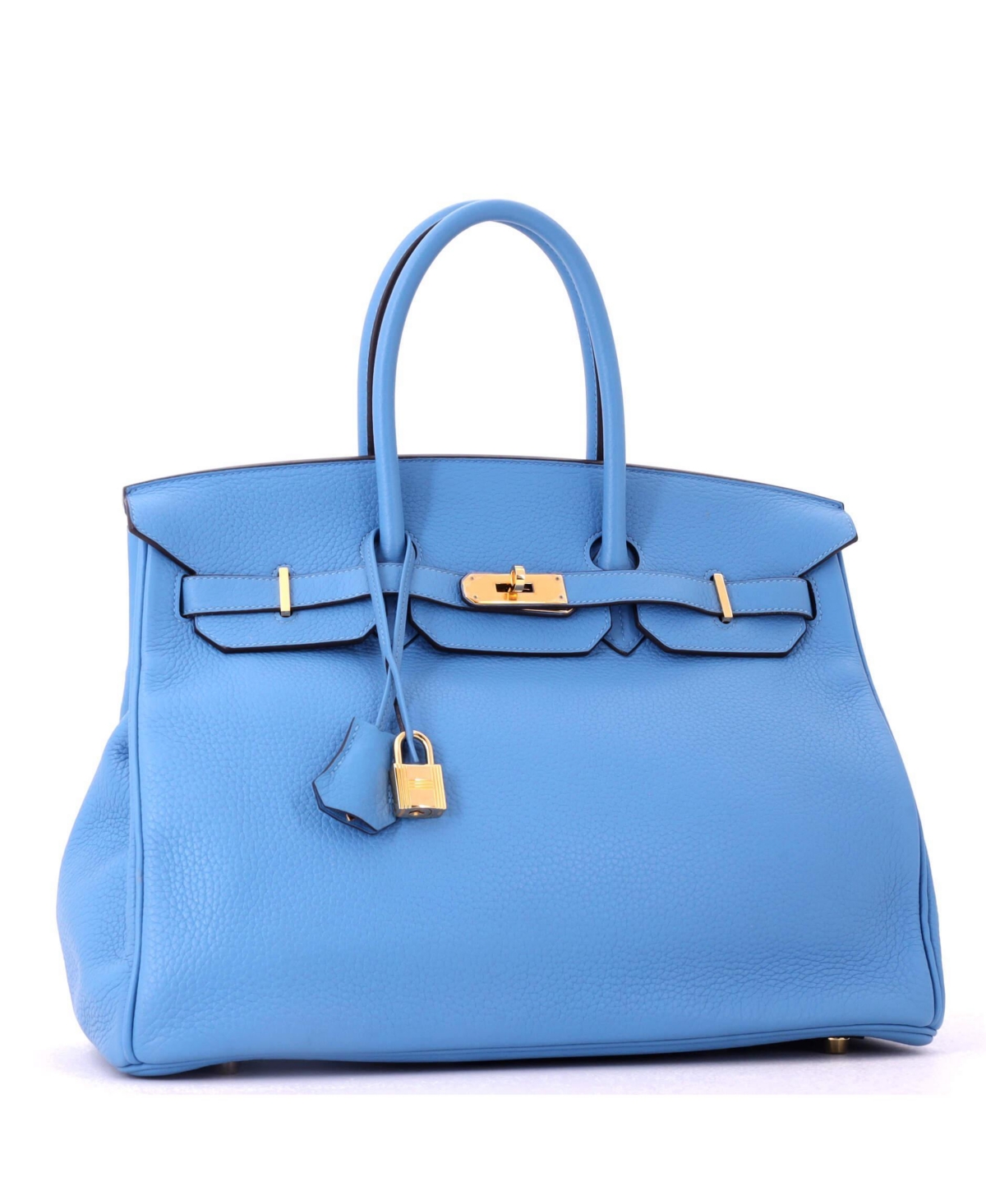 Pre-Owned Hermes Birkin 35 Handbag Blue Clemence with Gold Hardware