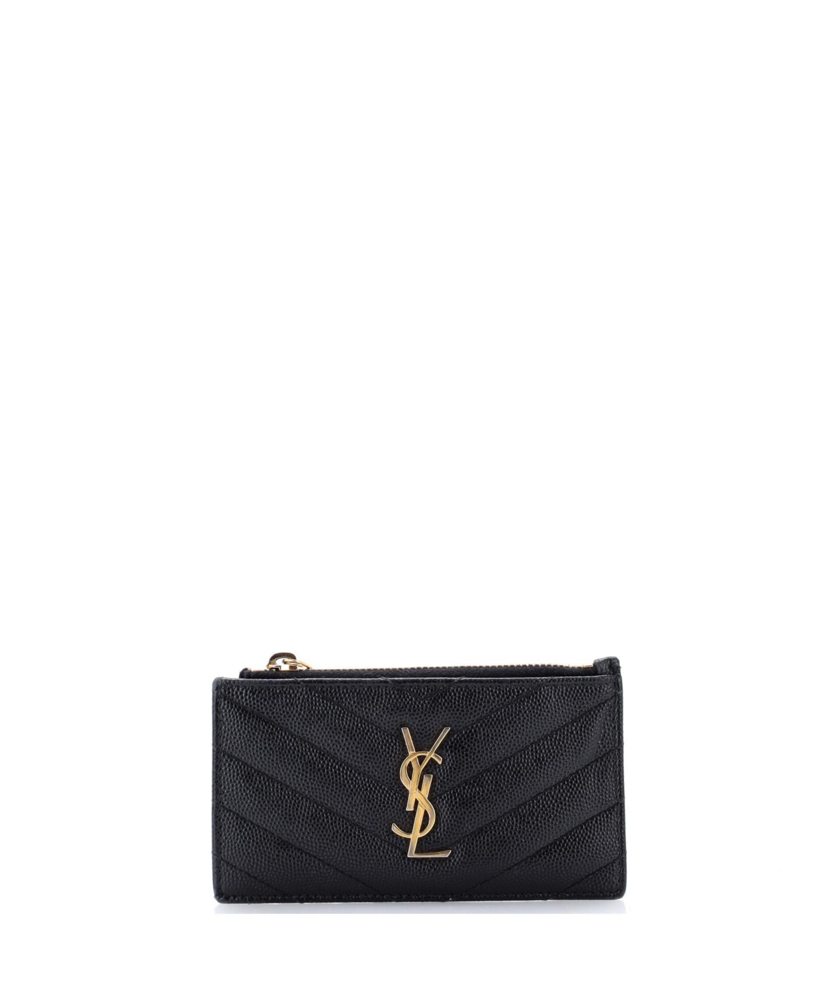 Pre-Owned Saint Laurent Monogram Fragments Zip Card Holder Matelasse Chevron Leather