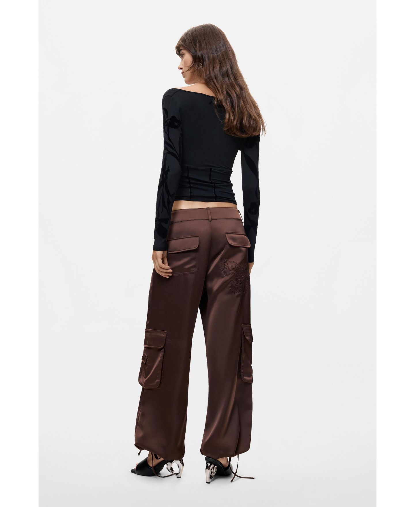 Женские брюки Desigual Satin cargo, цвет: Коричневый — фото 5