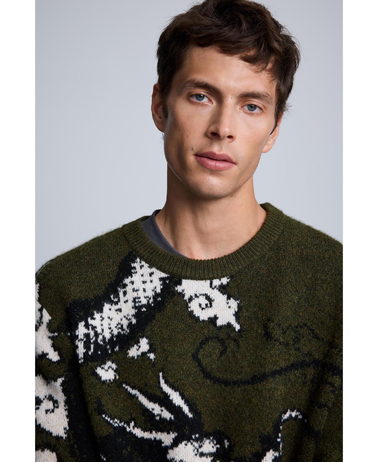 Мужской свитер Desigual Jacquard Knit Printed, цвет: Светлый зелёный — фото 5