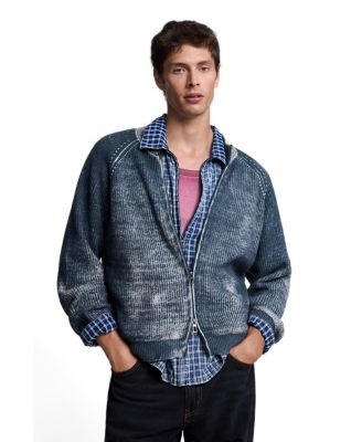 Men's Gradient Jacquard Full-Zip High-Neck Thick-Knit Jacket
