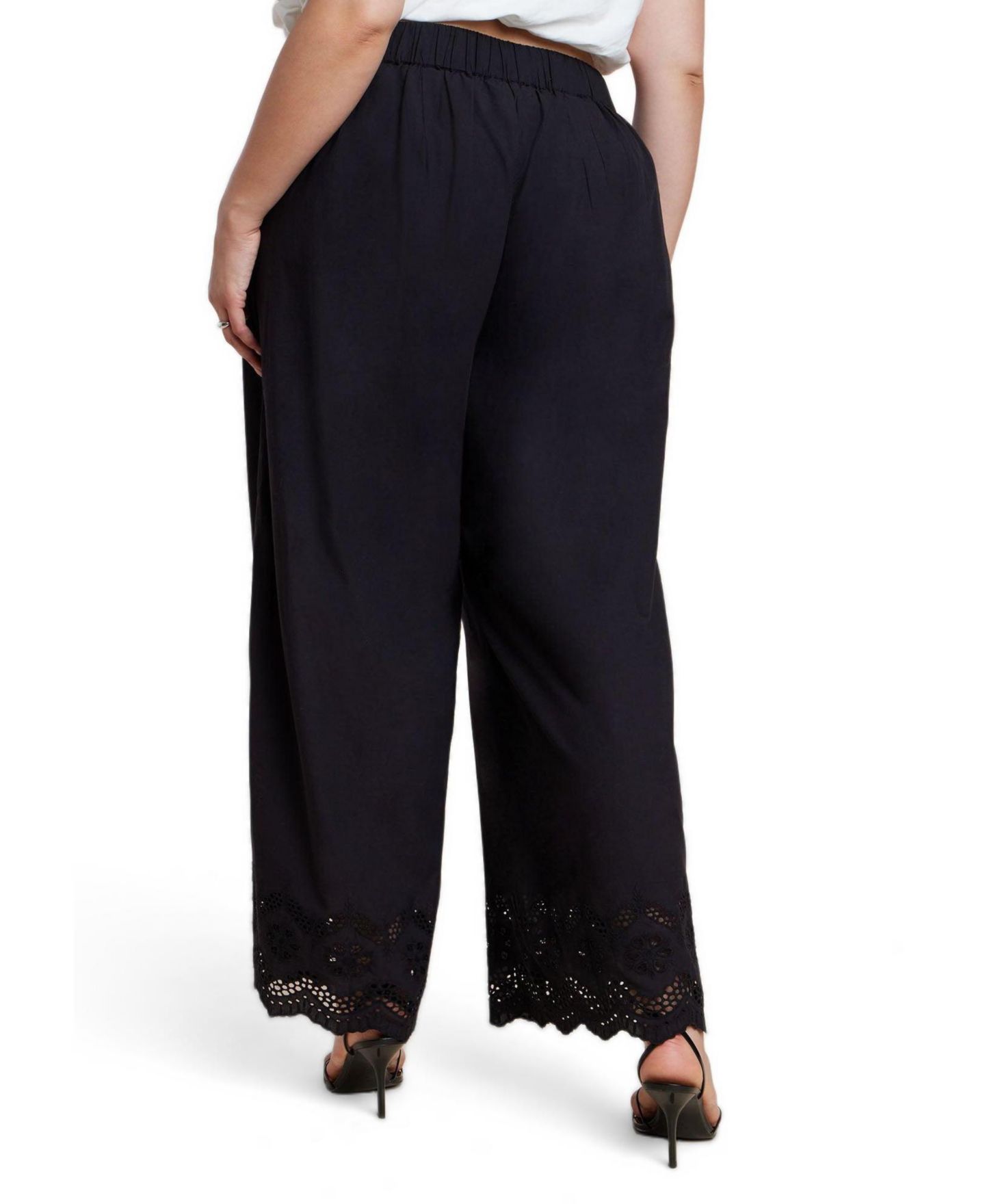 Женские брюки ELOQUII Plus Size High-Rise Wide-Leg Pull-On, цвет: Чёрный оникс — фото 3