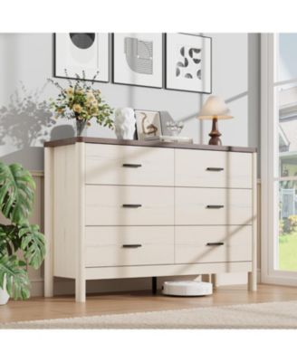 6 Drawer Dresser, 47.24" Wide Modern Chest of Drawers with Cylindrical Legs, Metal Handles and Anti-Tip Design, Freestanding Modern Storage