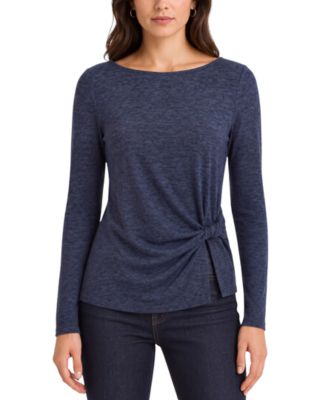 Women's Long-Sleeve Boat Neck Twist Waist Top