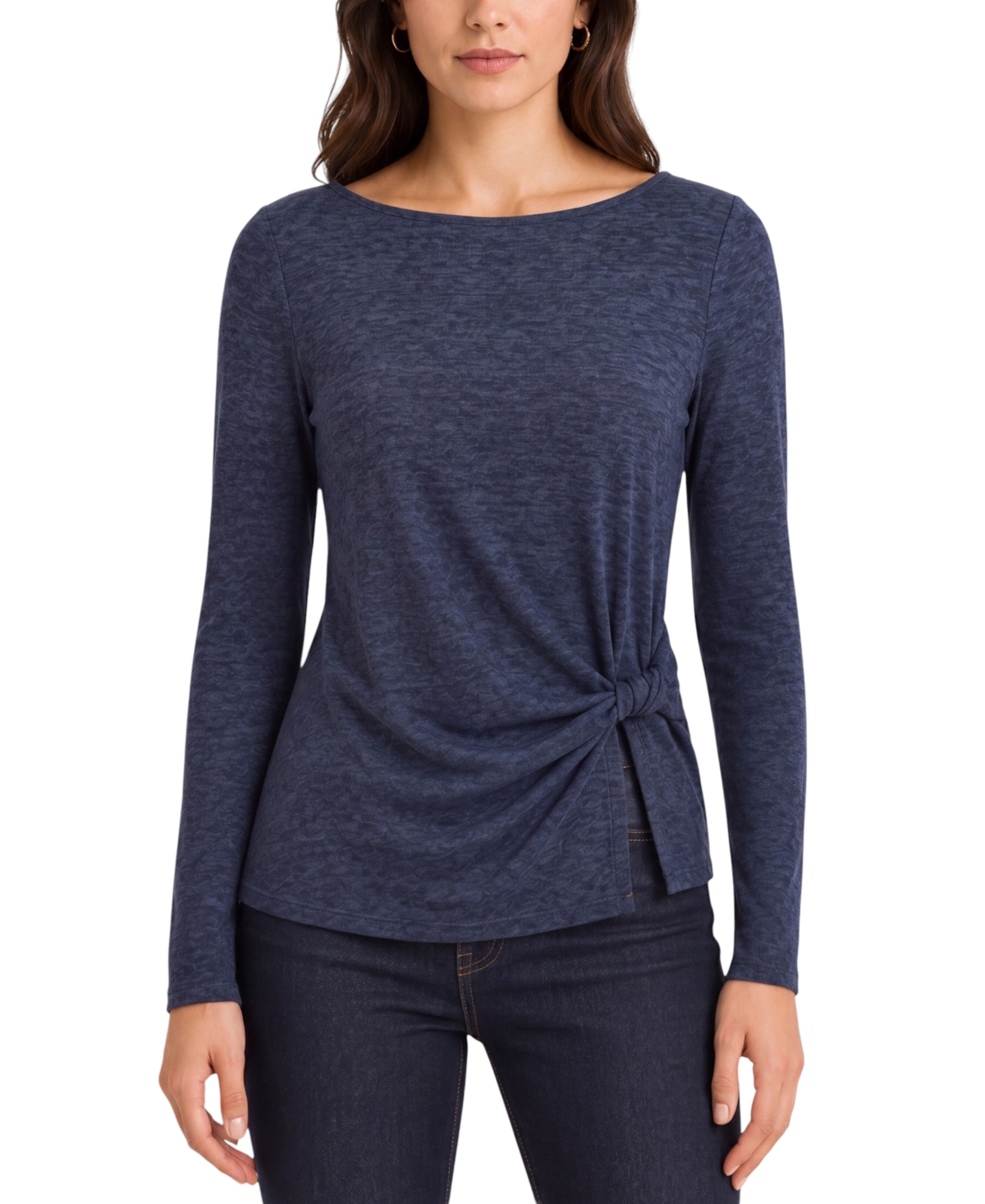Liverpool Los Angeles Women's Long-Sleeve Boat Neck Twist Waist Top