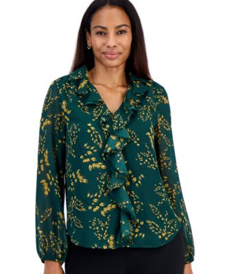 Women's Ruffle V-Neck Long-Sleeve Blouse