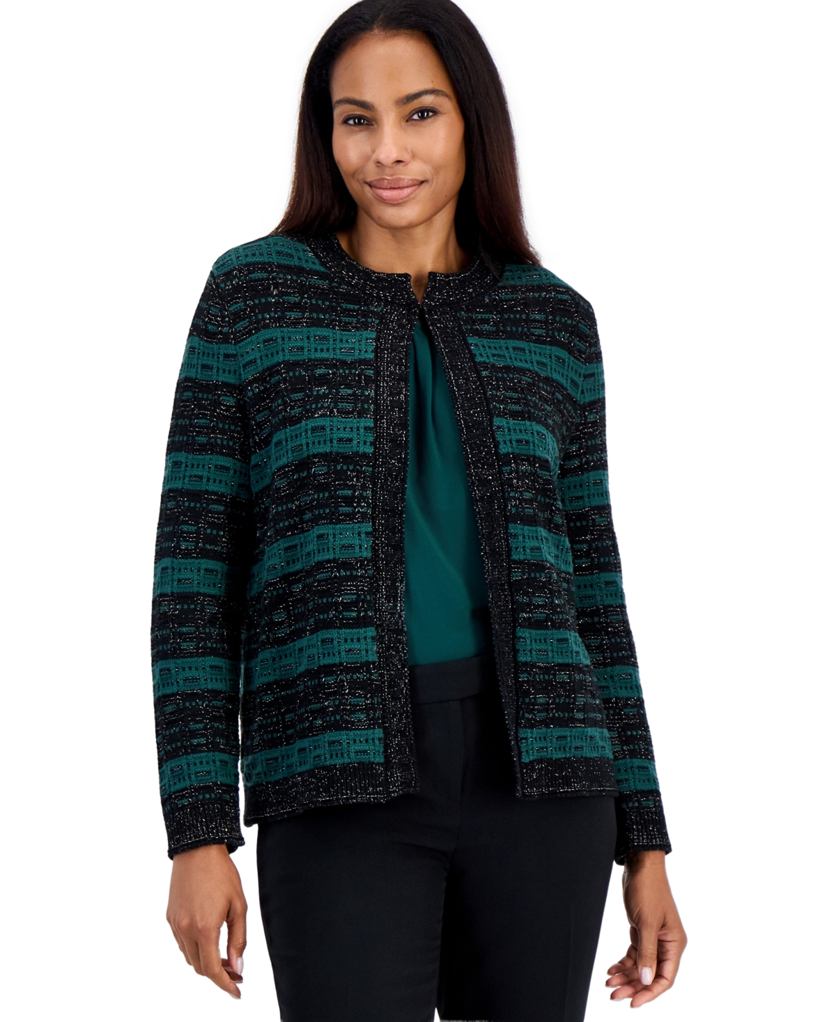 Kasper Petite Colorblock Stripe Cardigan