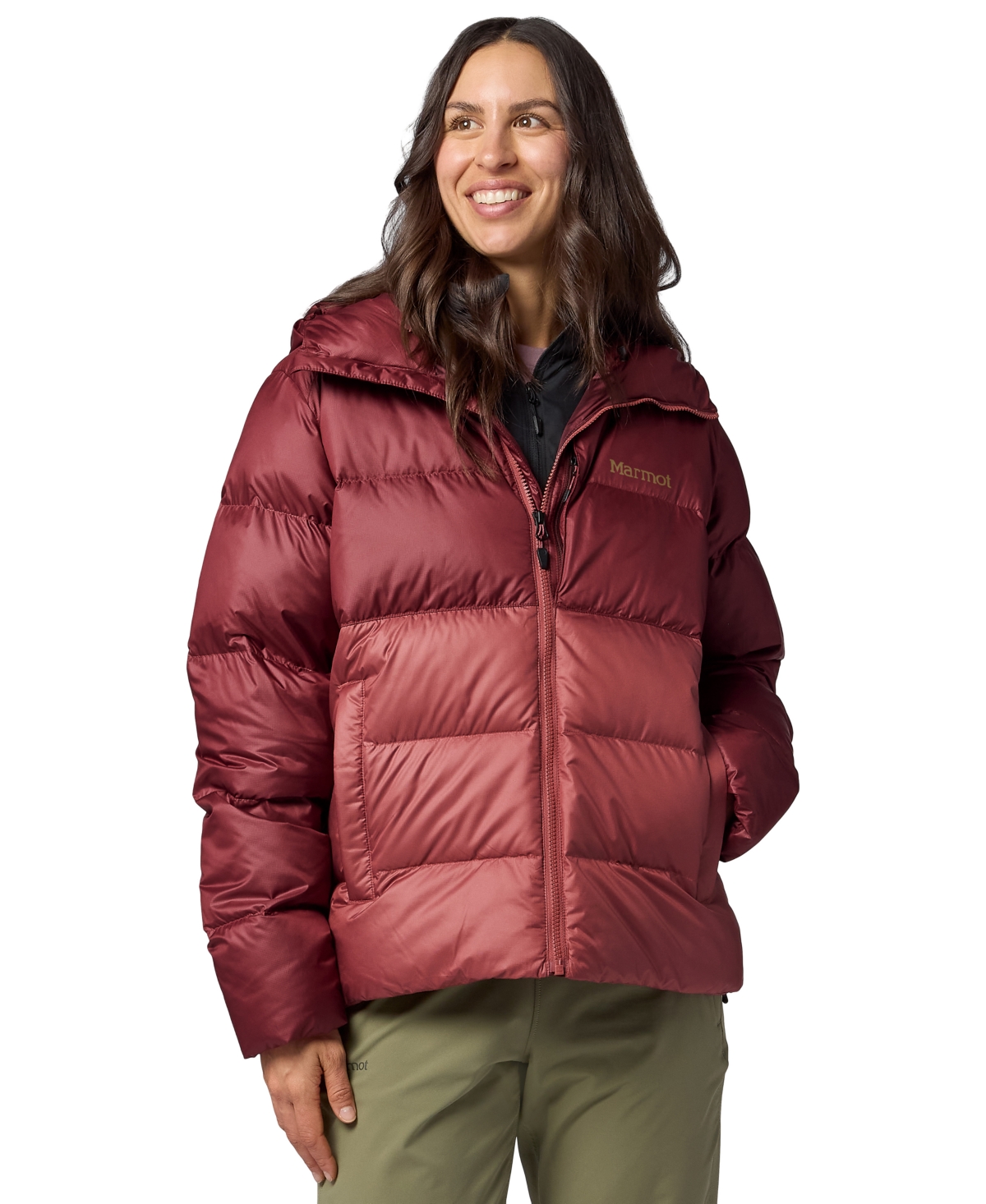 Marmot Women's Guides Big-baffled Puffer Hooded Jacket In Oxblood,pr