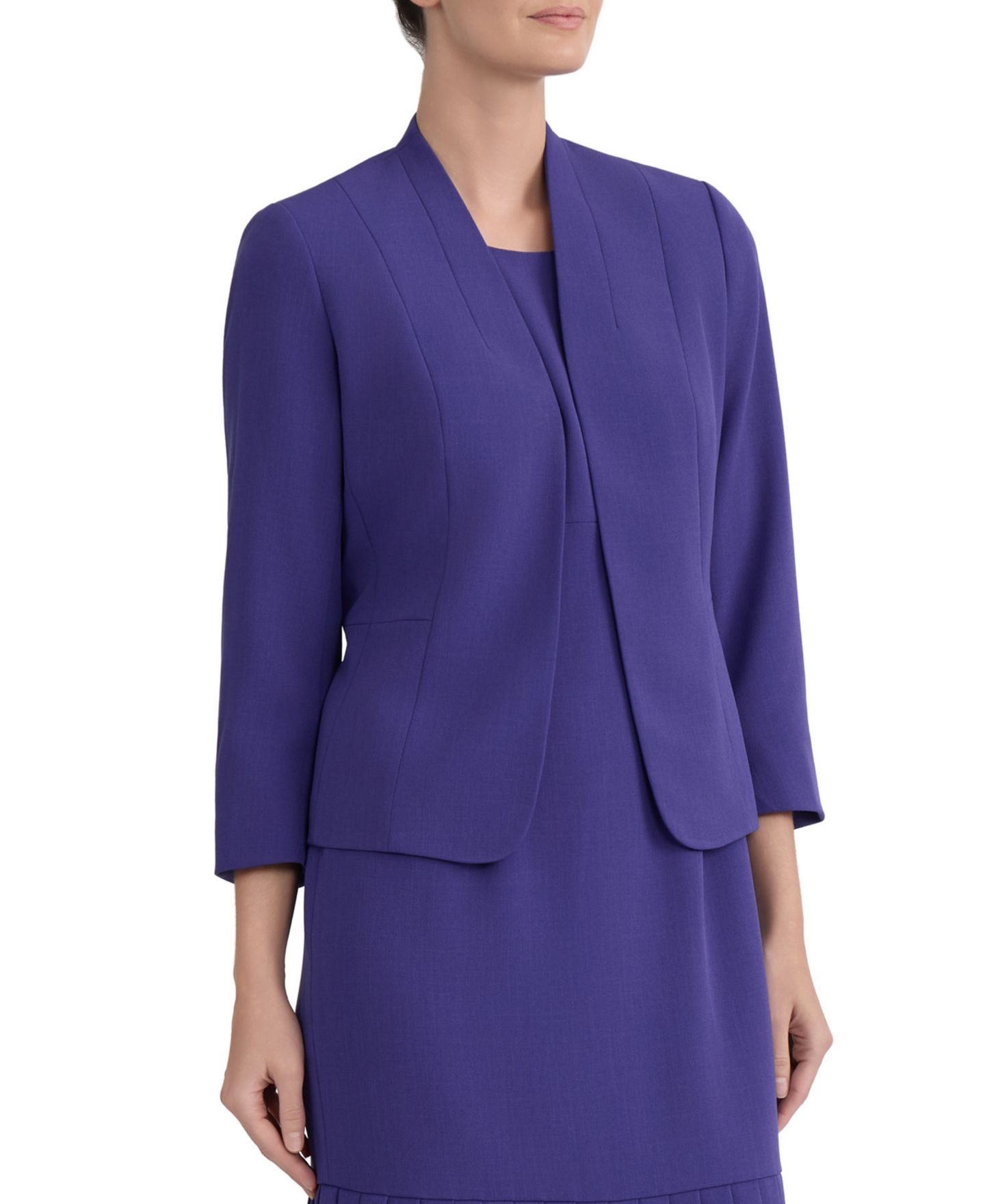Женский пиджак Kasper 3/4-Sleeve Open-Front Collarless Cardigan Blazer, цвет: Сливовый — фото 5