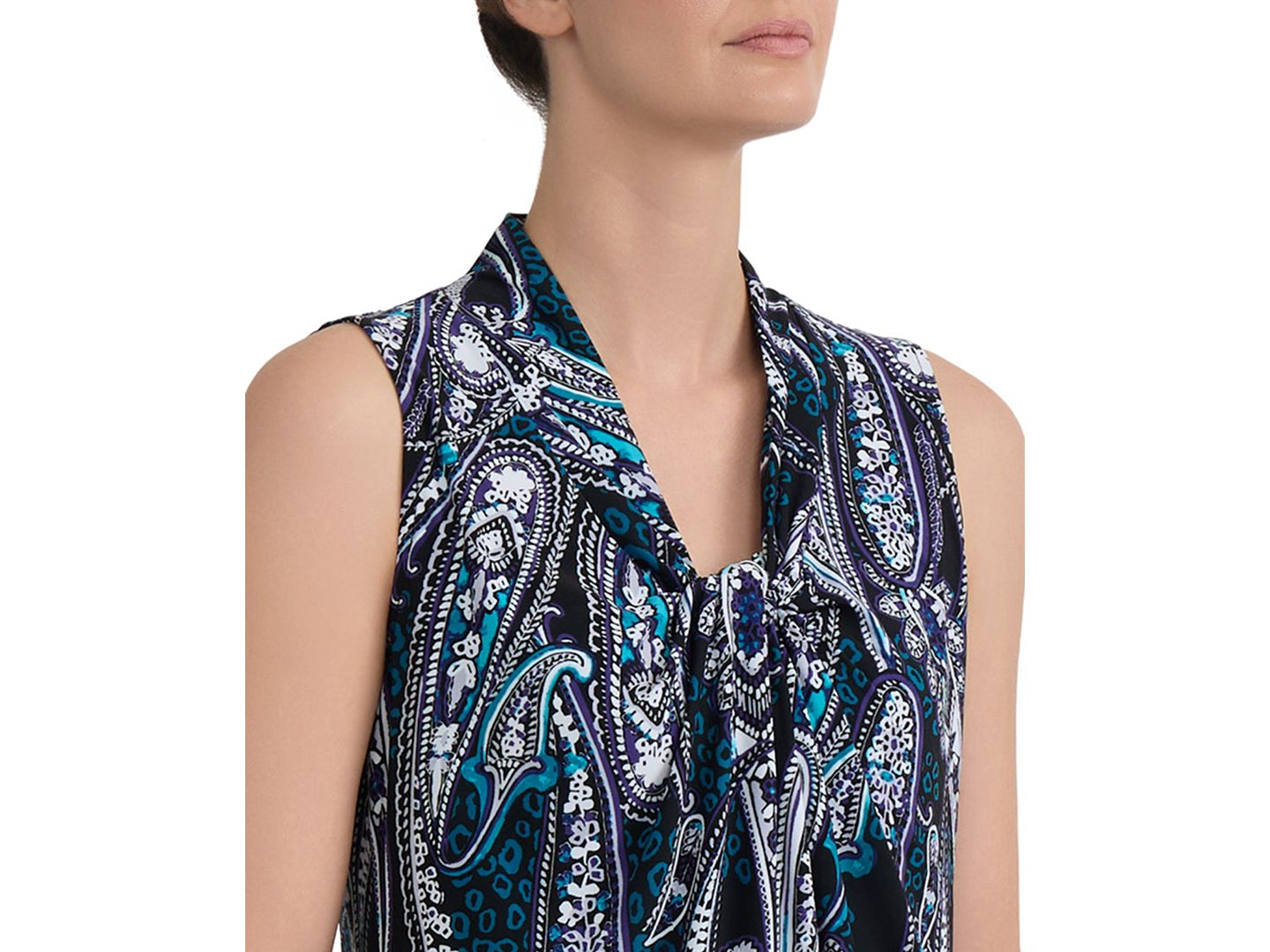 Женская блузка Kasper V-Knot-Neck Sleeveless Blouse, цвет: Чёрный разноцветный — фото 6