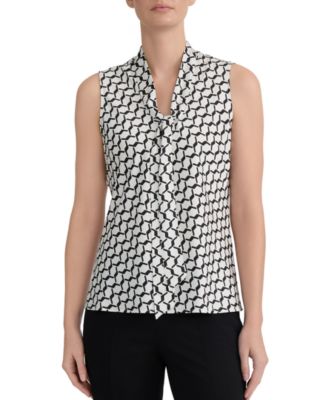 Women's Geo-Print Tie-Neck Sleeveless Blouse 